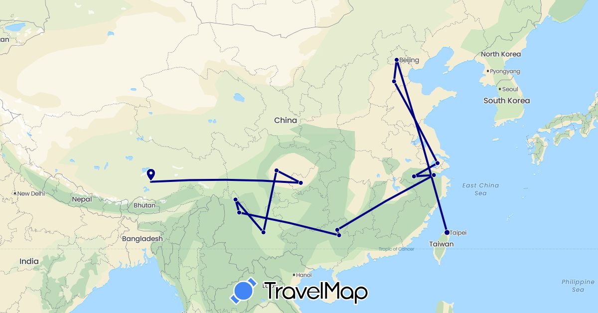 TravelMap itinerary: driving in China, Taiwan (Asia)